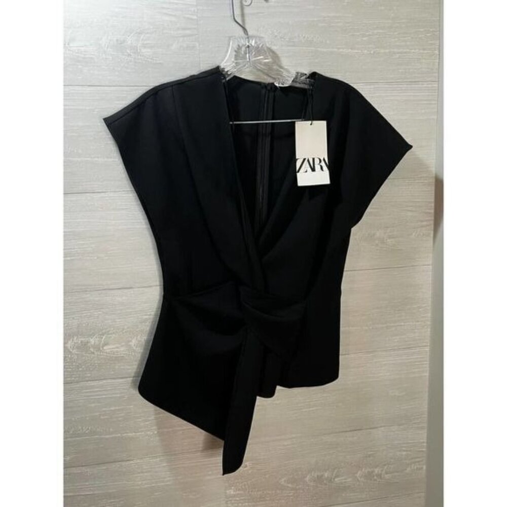 ZARA Women's V Neck Cap Sleeve Twist Front Blouse Small - Picture 3 of 7